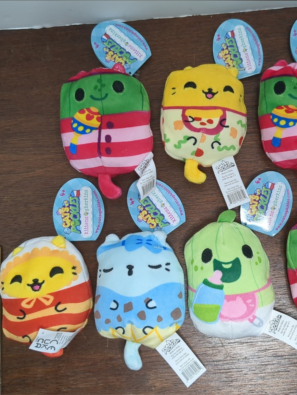 Kittens Vs Gherkins Cats Vs Pickles  Lot Of 7 3" Plush